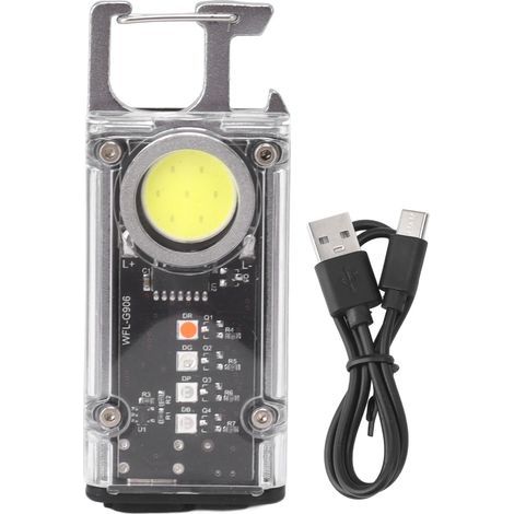 800LM COB Keychain Rechargeable Work Light Mini LED Flashlight Outdoor Flashlight Bottle Opener Signal K45 Silver (1/5)