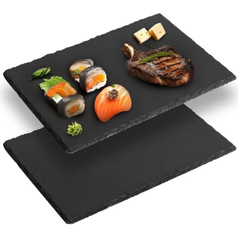 Set of 2 Slate Trays 22x14 cm, Natural Plate, Rectangular Serving Board for Cheese, Sushi, Serving and Writing (1/5)