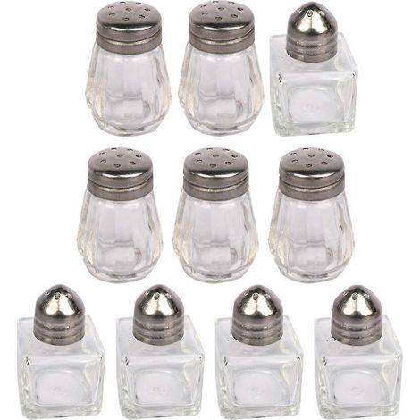 Bouteilles à épices vides, pots de cuisine portables assortis, 0,00 x 3,00 x 3,00 cm, verre et fer, lot de 10. (1/5)
