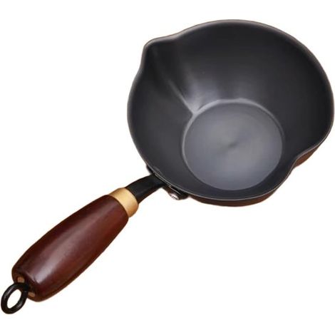 Mini sartén de hierro fundido de 14 cm con mango de madera, control de nivel de aceite y boquilla para un calentamiento uniforme. (1/5)
