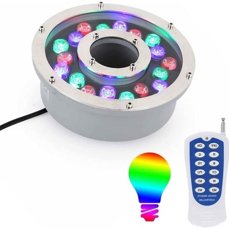 Lumière LED Submersible - Spot Encastrable Exterieur, Projecteur De Paysage À Trou Central Étanche IP68 À Changement De Couleur Coloré, Lumière De Fontaine Sous-marine À Anneau LED(Rgb+remote Control (1/5)