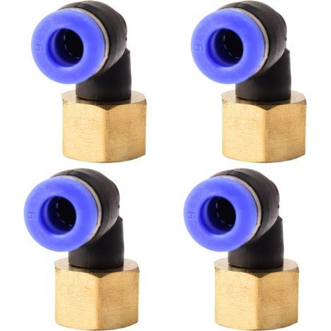Raccord pneumatique coudé à 90° PLF avec filetage intérieur. Raccord pneumatique pour une insertion rapide du tuyau. Raccord pour air comprimé – Lot de 4 (6 mm x 1/4"). (1/5)