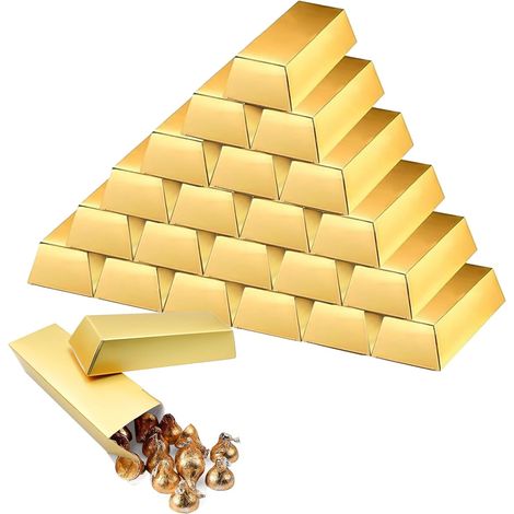 20 Pièces Boîtes à Bonbons en Lingots D'or 14.5 x 5 x 3cm Boîte de Bonbons Fausses Barres D'Or Boîtes Cadeaux pour Fêtes Thème de Pirate Mariages Célébrations Décoration D'anniversaire (1/5)