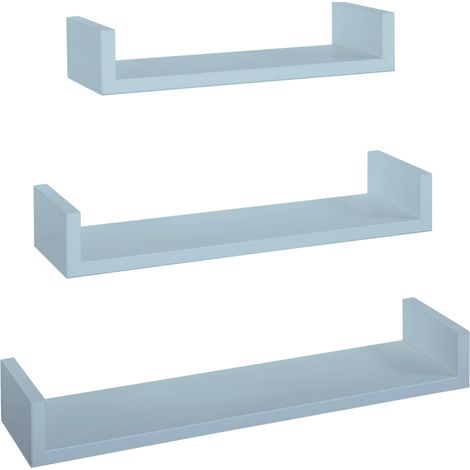 Set 3 Mensole da Parete 60-50-40x15,5x8 cm in Fibra di Legno Calamita Blu Baltico (1/5)