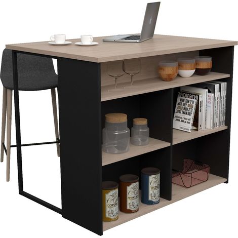 Isla Cocina Buh Mueble Auxiliar Negro y Roble Jackson 109x90x80 cm (1/5)