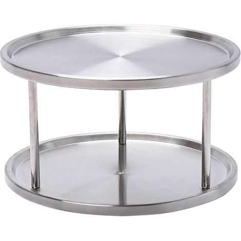 Étagère pivotante à deux niveaux en acier inoxydable, plateau tournant pour épices, rangement pour cuisine et salle de bain