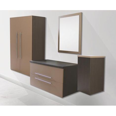 [JAMAIS UTILISE] ONDEE ZEN - Meuble de salle de Bain CAPPUCCINO - A suspendre - 100cm - 2 Tiroirs + Miroir (1/3)