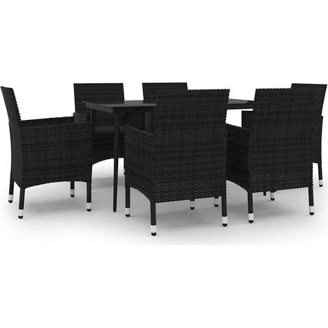 Maison Exclusive - Set da Pranzo per Giardino 7 pz con Cuscini Polyrattan e Vetro (1/5)