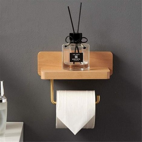 (10x20 CM)Porte Papier Toilette Double Installation Bois Massif Hêtre Dérouleur Support Papier WC Mural Auto-adhésif Coins Arrondis Porte Rouleau Décor Salle de Bain(Hêtre,3.93'' x 7.87'' ) (1/4)