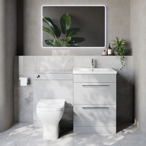 Napoli 460 Cento Gloss Grey Pearl 1200mm 2 Drawer Vanity Unit Toilet Suite with Glide Basin - 1200mm - Chrome 320mm HandleWith Kingston Toilet Pan and Seat