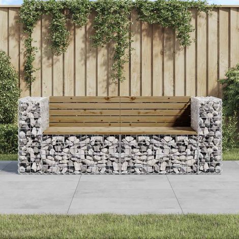 vidaXL Banc de jardin design gabion 184x71x65,5cm bois de pin imprégné (1/5)