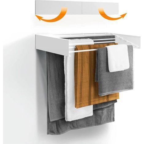 Wäscheständer - Wandmontage - Ausziehbar - zusammenklappbar für den Innen- und Außenbereich - Platzsparend - Kompaktes und schlankes Design (50 cm, weiß) (1/5)