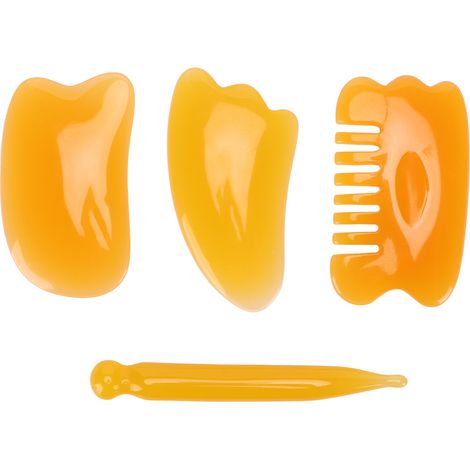 Lot de 4 outils Gua Sha en pierre, grattoir corporel pour visage, dos et jambes, avec stylo d'acupuncture, massage des tissus profonds, soin des méridiens (1/5)