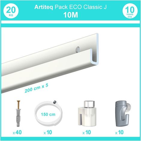 Pack complet 10 mètres cimaise Classic J couleur Blanc laqué - Suspension et déplacement facile de cadres et tableaux (1/6)