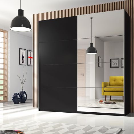 Kleiderschrank mit Schwebetüren BIRMINGHAM-83 in schwarz, B/H/T: ca. 180/210/61 cm (1/3)