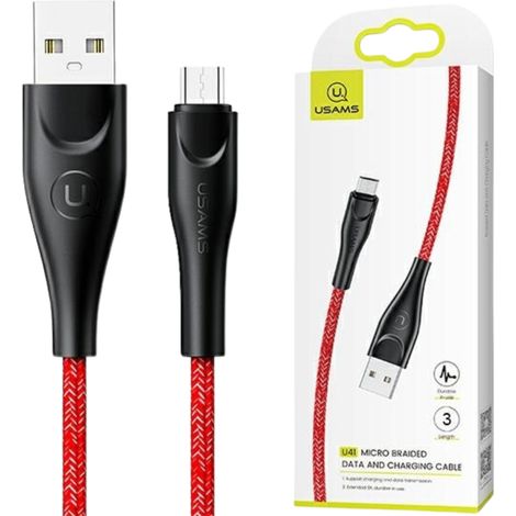 Usams Geflochtenes Kabel U41 microUSB 3m2A rot/rot SJ399USB02 (US-SJ399) Schnellladefunktion (1/5)