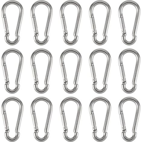 Set mit 15 Edelstahl-Karabinern, 50 mm x 5 mm, M5-Karabiner, Tragfähigkeit: 45 kg für Schaukeln, Hängematten, Sonnensegel und Seile (1/5)