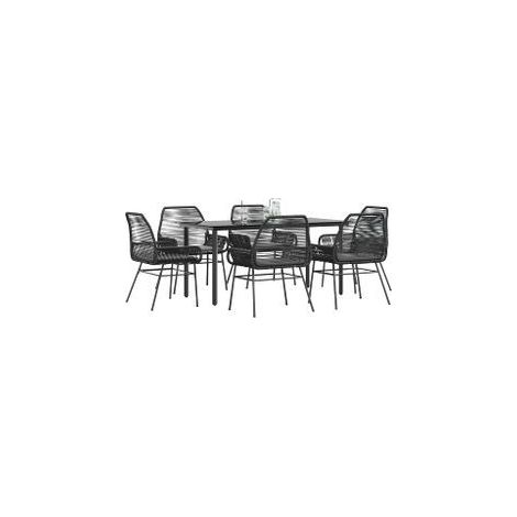 Ensemble à manger de jardin coussins 7pcs noir poly rotin verre (1/5)