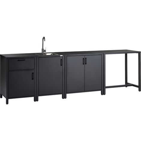 Conjunto de cocina de exterior de metal armario de aluminio con recubrimiento en polvo con fregadero 305 x 60 x 90 cm gris grafito Rocha
