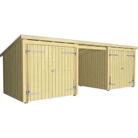 Plus Gartenhaus Nordic Multi 619 x 208 cm natur mit 2 Doppeltüren, offen, Dachpappe (1/2)
