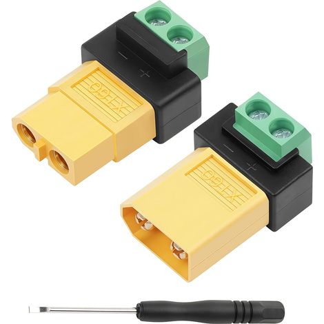 Adaptateur XT60 vers Bornes à 2 Broches Connecteur sans Soudure pour Drone, Batterie Lithium, Modèle RC, DIY (Lot de 2) (XT60(Fiche (1/5)