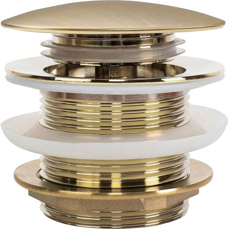 REA – Bonde de baignoire clic-clac 45mm – Or brossé – Laiton – Universel sans trop-plein – Diamètre de raccordement 1.1/2 cala