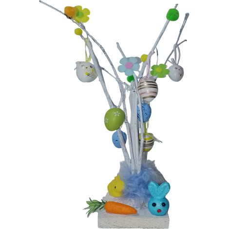 Albero di pasqua h35 rami con addobbi pasquali uova pulcini conigli decorazione casa in legno artigianale colorati - colorigenerali: BIANCO