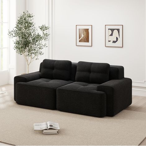 Sofá modular 204/104/69 cm negro de pana, asiento profundo (1/5)