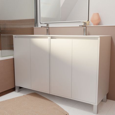 Set Mobile Bagno 120 cm Laccato Bianco 4 Ante con Lavabo in Ceramica - XENOS (1/5)