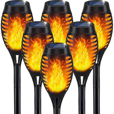 Lot de 6 Lampes Solaires, Effet Flamme, Torches Tiki Décoratives, Éclairage Extérieur pour Jardin, Terrasse et Allée (1/5)