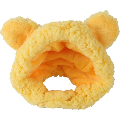 Chapeau chaud pour animaux de compagnie, en forme d'ours avec des oreilles, mignon et ajustable, convient aux chats et aux chiens, jaune. (1/5)