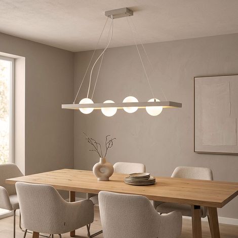 LED Pendelleuchte Höhenverstellbar Hängelampe Sandfarben 4-Flammig Glas L 84 cm (1/5)