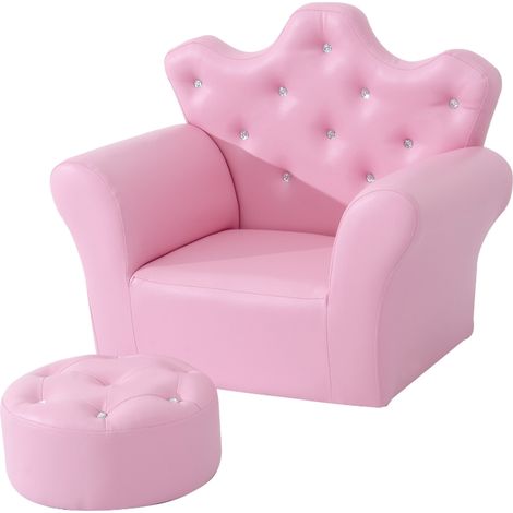 Children Kids Sofa Set Armchair Chair Seat with Free Footstool PU Leather for Girls 58L x 40.5W x 49H cm Pink