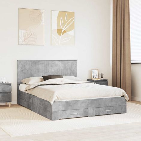 vidaXL Bed Frame Concrete Grey 150 x 200 cm Engineered Wood (1/5)