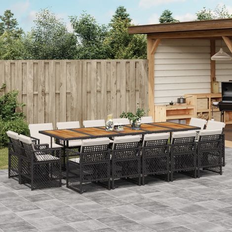vidaXL Ensemble à manger de jardin 15 pcs coussins noir résine tressée