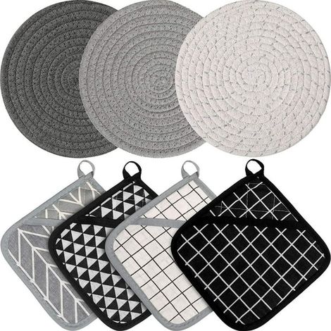Pieces Square Pot Holders Washable Heat Resistant Pocket Mitt with Hanging Loop and Round Thread Weave Coaster Braided Drink Hot Pad Absorbent Woven Coaster for Kitchen Cooking Dinning (1/5)
