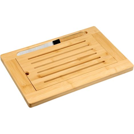 Tabla de cortar pan de bambú con cuchillo y bandeja recogemigas (1/5)
