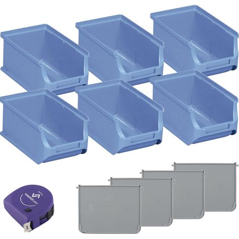 vasalat Stapelboxen 160x102x75mm Gr.2, Sichtlagerboxen für Werkstatt Garage und Lager, Kunststoff blau, 6x Sichtlagerkästen + 4x Trennsteg (1/5)
