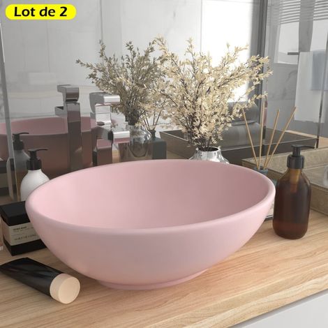 Lot de 2 Vasques de Salle de Bain Ovale. Rose Mat. Lavabo moderne SANS Mitigeur (1/5)