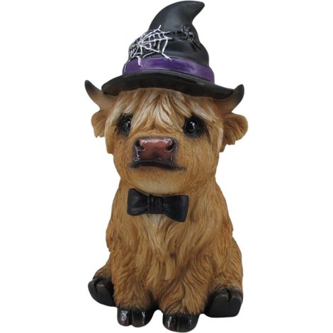 Dekofigur Kuh mit Hexenhut Highland Cattle Halloween 19 x 11 cm braun Dekofigur