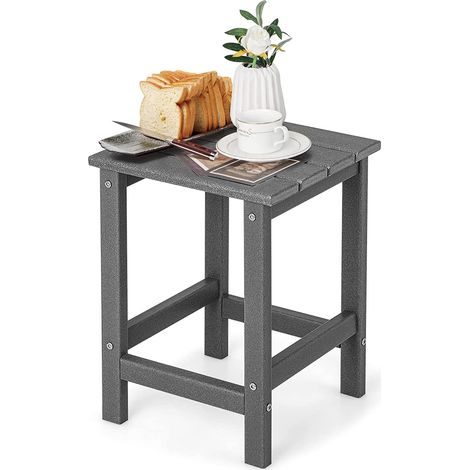 COSTWAY Table d’Appoint Extérieure en HDPE Résistante aux Intempéries Charge 100KG, Table Basse de Jardin Carrée Design Adirondack, pour Patio Terrasse Cour 36 x 36 x 47 cm, Gris (1/5)