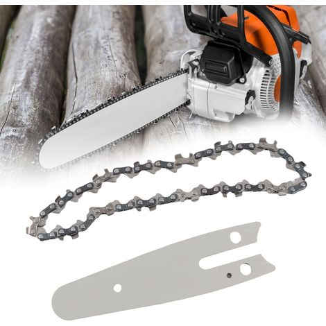 Cadena combinada de 4 pulgadas con barra guía de 1/4" – 28 eslabones, acero al manganeso de alta resistencia, filo de corte muy suave (1/5)