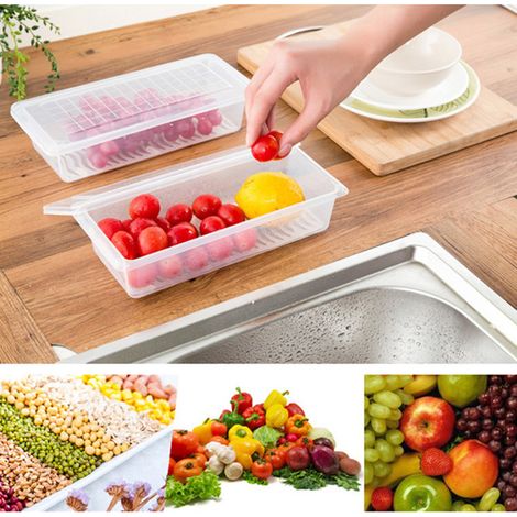 Boîte de conservation alimentaire transparente en PP, multifonctionnelle et empilable, avec plateau égouttoir, grand format. (1/5)