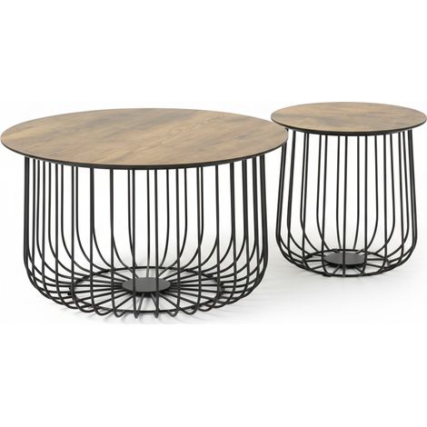 Set 2 Tavolini Sovrapponibili Salotto Bassi Incastro Metallo
