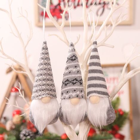 Lot de 3 poupées de Noël en forme de gnome, mini ornements suédois faits main, décoration de table et sapin, accessoires de Noël et cadeaux, blanc (1/5)
