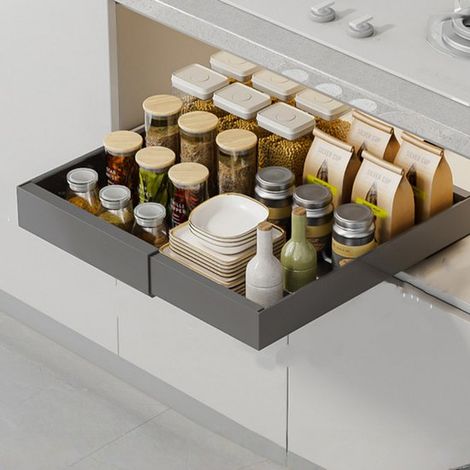 Ripiano estraibile autoadesivo, larghezza regolabile per cassetti/armadietti da cucina/barattoli di spezie (1/5)