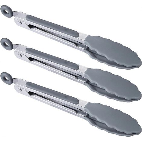 Küchenzangen – 7-Zoll-Mini-Servierzangen aus Silikon – 3er-Set-Gray