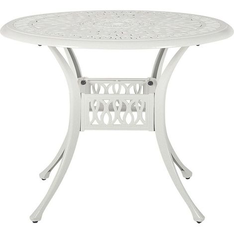 Mesa de comedor de jardín blanca crema de aluminio redonda ø 90 cm estilo vintage Ancona (1/5)