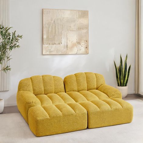 Ensemble canapé angle jaune 2 places mousse 32D 210 x 165 x 79 cm (1/5)