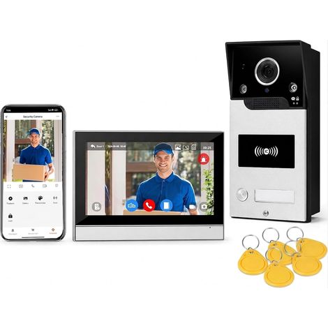 Interphone Vidéo WiFi 10 Pouces 1080P, Appareil Interphone Filaire 4 Fils avec Caméra Extérieure IP65, Écran Tactile, Déverrouillage par App/Carte, Détection de Mouvement (1/5)